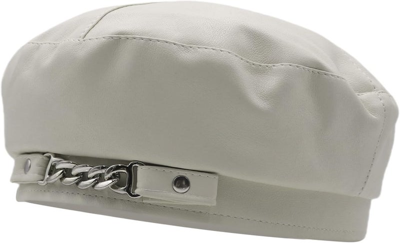 MINGSEECESS Women PU Leather French Black Beret Hat Causal Beanie Hat - Image 3